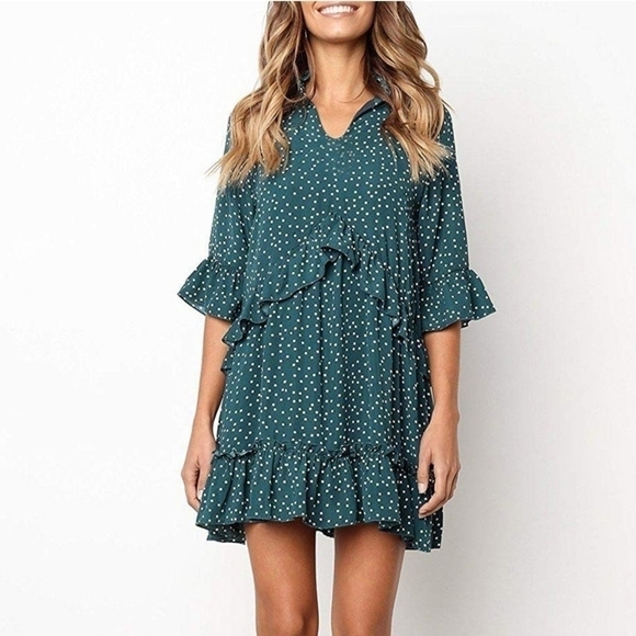 Cherfly Polkadot Ruffle Dress Size XL NWT - Picture 8 of 11